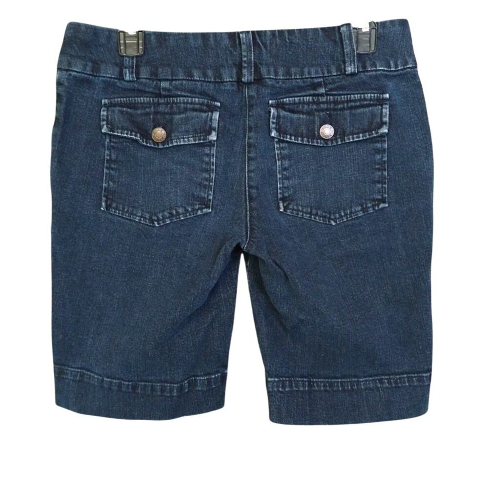 Elle Denim Bermuda Shorts Flap Pockets Mid-Rise Stretch Blue Jean 8 - Picture 2 of 11